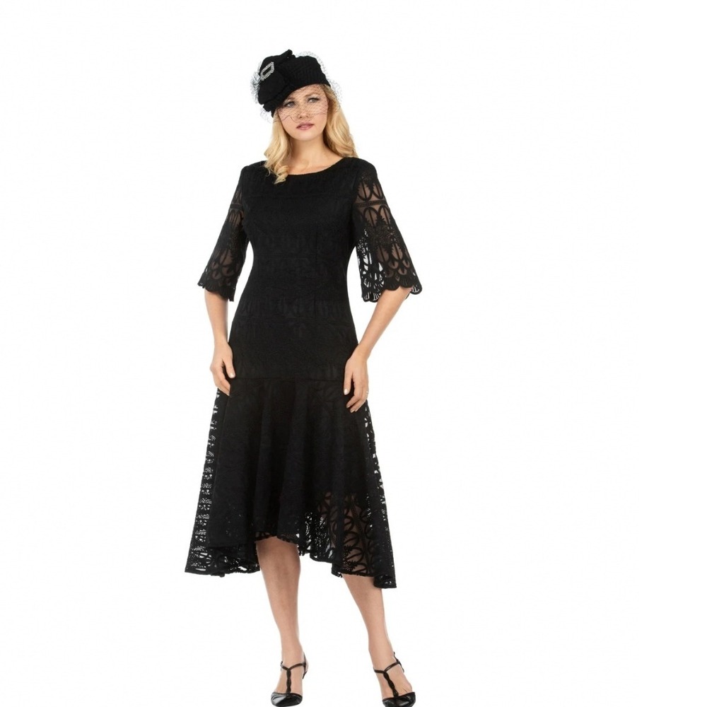 Giovanna Signature Black Lace High-Low Dress D1525W Plus Size 26W NWT
